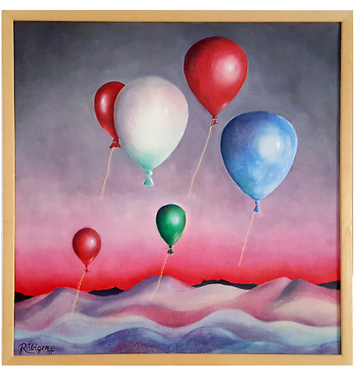Luftballone über Landschaft
